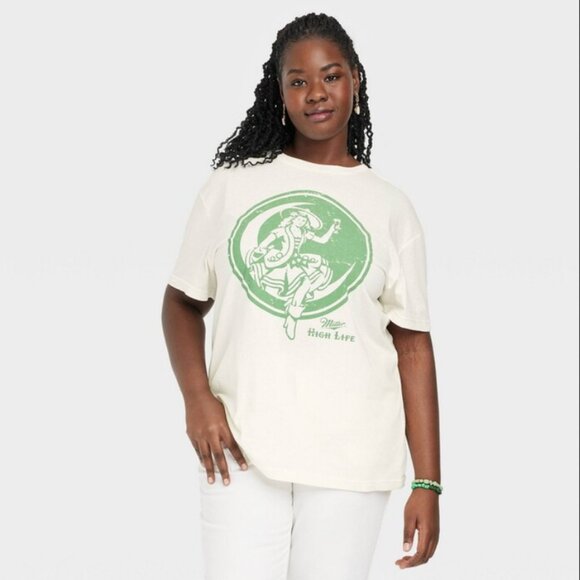 Miller Women's Plus Size Lite Oversized Short Sleeve Graphic T-Shirt - Ivory XS - Picture 1 of 3